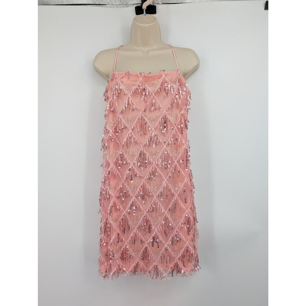 Showpo Pink Sequin Fringe Mini Dress